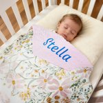 Personalisierte Daisy Floral Babydecke mit Stickerei Name und gepunkteten Backing Geburtstag Baby Shower Geschenk für Neugeborene Jungen Mädchen