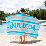 Personalized Multicolor Retro Stripes Quick Dry Beach Towel with Name Summer Vacation Travel Pool Beach Party Birthday Gift for Family Friends