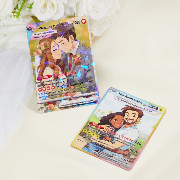 Gepersonaliseerde grappige klassieke TCG pokekaart met foto en glitter verjaardagskaart Valentijns- of huwelijkscadeau voor pasgetrouwde stellen