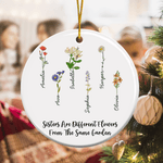 Personalised Birth Flower Heart Round Ceramic Ornament with Name Tree Decor Christmas Gift for Family Sister 6