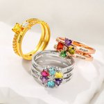Personalized Heart Assortment 1-8 Birthstones Ring with Engraved Names Birthday Anniversary Engagement Gift for Women