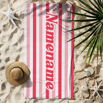 Personalized Multicolor Retro Stripes Quick Dry Beach Towel with Name Summer Vacation Travel Pool Beach Party Birthday Gift for Family Friends