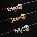 Personalised Skull Metal Rock Necklace with Name Stylish Jewellery Birthday Christmas Gift for Rockers Gothic Lovers