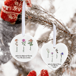 Personalised Birth Flower Heart Round Ceramic Ornament with Name Tree Decor Christmas Gift for Family Sister 2