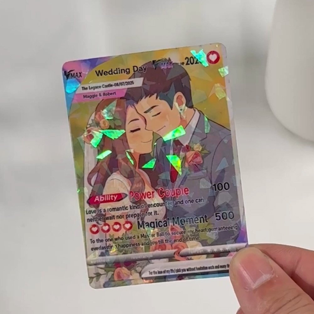 Personlig morsomt klassisk TCG Poke-kort med fotoglitter Jubileumsspillkort som feirer Valentinsdag Bryllupsgave til nygifte par 4