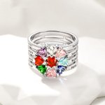 Personalized Heart Assortment 1-8 Birthstones Ring with Engraved Names Birthday Anniversary Engagement Gift for Women