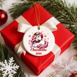Personalized Christmas Fantasy Unicorn Ceramic Ornament with Name and Year Holiday Tree Decor Christmas Gift for Kids Boys