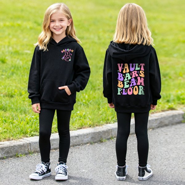 Personalised Gymnastics Themed Soft Kid Adult T-shirt Sweatshirt Hoodie with Name and Text Training Birthday Christmas Gift for Gymnasts