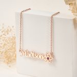 Personalized Name Birth Flower Necklace with Birthstone Anniversary Birthday Gift for Woman