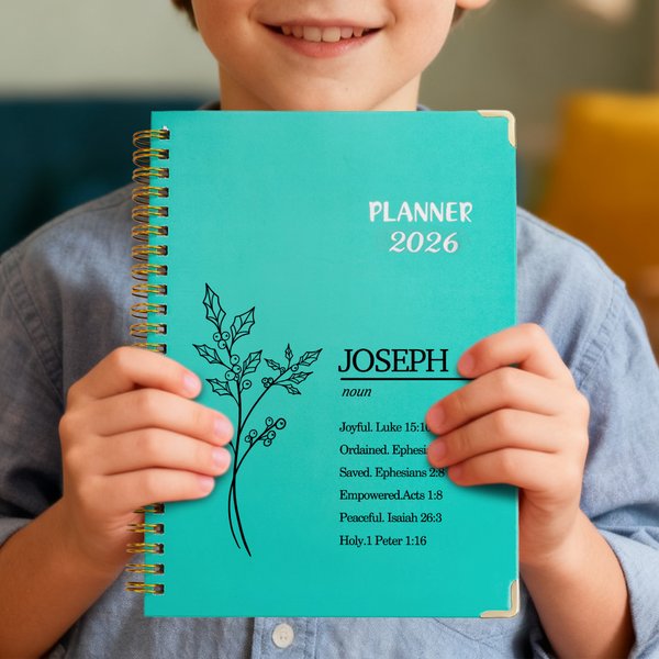 Bible Personnalisée Naissance Fleur Nom 2026 Planificateur A5 Spiral Carnet de Notes avec Pages de Planification Hebdomadaire Mensuelle Utilisation Quotidienne Cadeau d'Anniversaire pour la Famille et
