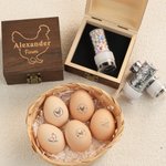 Tampon à œuf personnalisé avec nom, encre de qualité alimentaire et boîte Cadeau d'anniversaire pour la famille, l'agriculteur et l'éleveur.