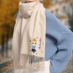 Écharpe Personnalisée avec Personnage Cartoon Fleur de Naissance et Nom Cadeau Anniversaire Fêtes de Fin d'Année pour Amis Famille