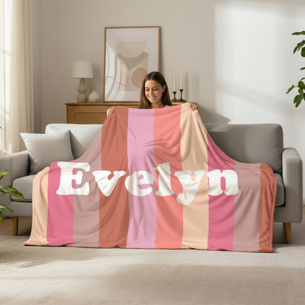 Personalized Colorful Classic Stripe Soft Throw Blanket with Name Home Decor Summer Holiday Birthday Gift for Family Friends 4