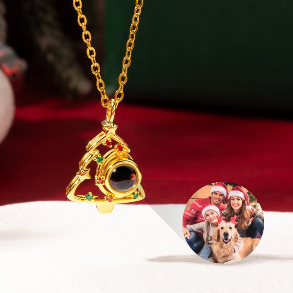 Personalised Christmas Tree Micro-Carved Photo Projection Necklace Christmas Valentine's Day Gift for Women