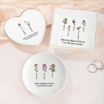 Personlig Vintage Style 1-6 Födelseblommor Smyckesfat med Namn Födelsedag Jubileum Present till Syster Flickvän