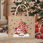 Personalisierte niedliche Santa Hut Tier anfängliche große Jute Tote Tasche mit Namen Heiligabend Party Geschenk für Mädchen Jungen Kinder