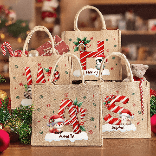 Sac à dos en toile de jute avec nom Cadeau de Noël pour les filles Garçons Enfants