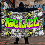 Personalized Graffiti-Style Multicolor Soft Throw Blanket with Name Home Decor Birthday Christmas Gift for Teenager Friend Graffiti Lover