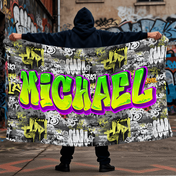 Personlig graffiti-stil flerfarget mykt teppe med navn Hjemmeinnredning Bursdag julegave til tenåring Venn Graffiti Lover