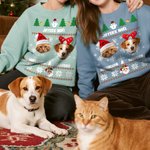 Sweat-shirt Multicolore Personnalisé avec 1-2 Photos du Visage de l'Animal et Noms Cadeau de Noël pour les Propriétaires d'Animaux de Compagnie