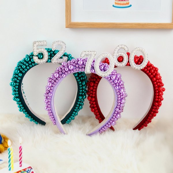 Gepersonaliseerde Handgemaakte Parelkroon Hoofdband met Leeftijd Verjaardagsfeest Cadeau voor Vrouwen Meisjes