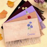 Personalised Watercolor Birth Flower Super Soft Warm Scarf with Name Winter Accessory Birthday Gift for Family Friend