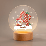 Personalised Snowflake Cartoon Animals Acrylic LED Night Light with Name and Initial Wooden Base Room Decor Christmas Gift for Kids