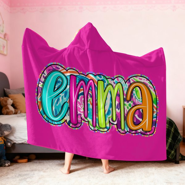 Personalized Multicolored Paisley Letter Soft Hooded Blanket with Name Home Decor Birthday Christmas Gift for Kids Family