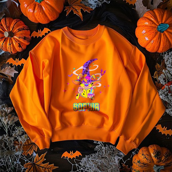 Personalised Cartoon Bats Halloween Witch Marsupilami T-shirt Sweatshirt Hoodie with Name Halloween Gift for Women | Callie × Marsupilami®