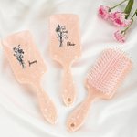 Personalized Birth Flower Bouquet Long Handle Paddle Comb with Name Birthday Wedding Gift for Ladies Girls