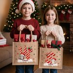 Personalisierte niedliche Santa Hut Tier anfängliche große Jute Tote Tasche mit Namen Heiligabend Party Geschenk für Mädchen Jungen Kinder
