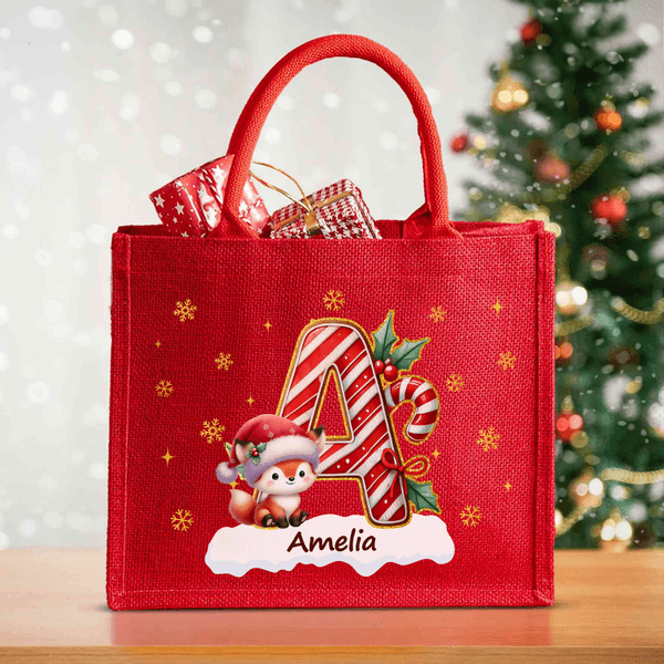 Sac en toile de jute avec nom Cadeau de Noël pour enfants Famille Amis