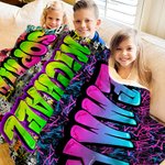 Personalisierte Graffiti-Stil Multicolor weiche Decke mit Namen Home Decor Geburtstag Weihnachten Geschenk für Teenager Freund Graffiti-Liebhaber