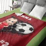 Couverture douce multicolore personnalisée avec personnage cartoon numéro et nom - Cadeau anniversaire pour amateur de football