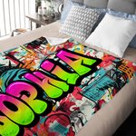 Personalisierte Graffiti-Stil Multicolor weiche Decke mit Namen Home Decor Geburtstag Weihnachten Geschenk für Teenager Freund Graffiti-Liebhaber