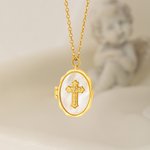 Personalisierte 1-2 Fotos Kreuz Oval Medaillon Halskette Zierlich Schmuck Taufe Weihnachten Geburtstag Geschenk für christliche Frauen