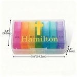 Personalisiertes Kreuz Taube Herz Betende Hände Tragbare Wöchentliche Pillen Organizer Box mit Name Medikamentenaufbewahrung Tägliches Reise Geschenk für Familie Freunde