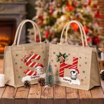 Personalisierte niedliche Santa Hut Tier anfängliche große Jute Tote Tasche mit Namen Heiligabend Party Geschenk für Mädchen Jungen Kinder