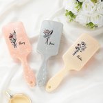 Personalized Birth Flower Bouquet Long Handle Paddle Comb with Name Birthday Wedding Gift for Ladies Girls