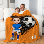 Couverture douce multicolore personnalisée avec personnage cartoon numéro et nom - Cadeau anniversaire pour amateur de football