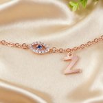 Personalized Evil Eye Initial Bracelet Birthday Anniversary Gift for Friend Family