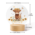 Henkilökohtainen Highland Cow auringonkukka perhonen akryyli LED yövalo nimi ja puinen pohja huoneen sisustus joulu syntymäpäivälahja lapsille