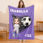Couverture douce multicolore personnalisée avec personnage cartoon numéro et nom - Cadeau anniversaire pour amateur de football