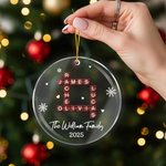 Personalised Snowflake Crossword Puzzle Art Acrylic Christmas Ornament with Text and Year Home Tree Decor Christmas Gift for Family Friends