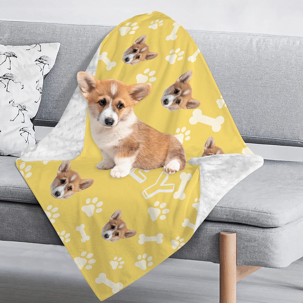 Henkilökohtainen Paw Print Fish Bones Pet Photo Pehmeä lemmikkieläinten peitto nimellä Home Decor Syntymäpäivä Joululahja lemmikkieläinten omistajille ystäville Lovers 3