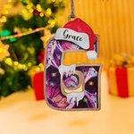 Personalized Santa Hat Initial Layered Wooden Christmas Tree Ornament with Name Block Tree Decor Christmas Gift for Family
