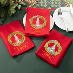 Personalized Peter Rabbit Christmas Wreath 100% Cotton Red Reusable Napkin with Name Table Decor Christmas Gift for Family Women Kids