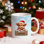 Spersonalizowany kubek ceramiczny Cute Cartoon Christmas Hat Animal 11 oz 15 oz z imieniem i nazwiskiem Codzienny prezent świąteczny dla chłopców i dziewczynek