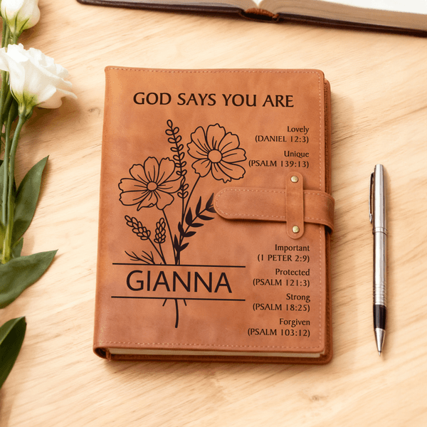 Spersonalizowana Biblia Kwiatowa A5 ze skóry PU z imieniem i kieszonką Prezent urodzinowy na chrzest dla chrześcijanina