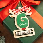 Personalized Reindeer Wooden Money Holder Ornament with Initial Name and Year Home Decor Christmas Gift for Kid Family